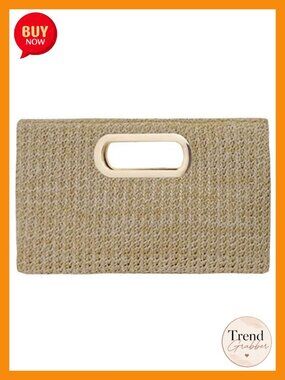 Top Handle Straw Clutch with Chain Strap Crossbody